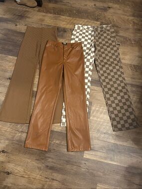 Retro Vintage Brown Faux Leather Pants bundle - Brown small/ 26/27
